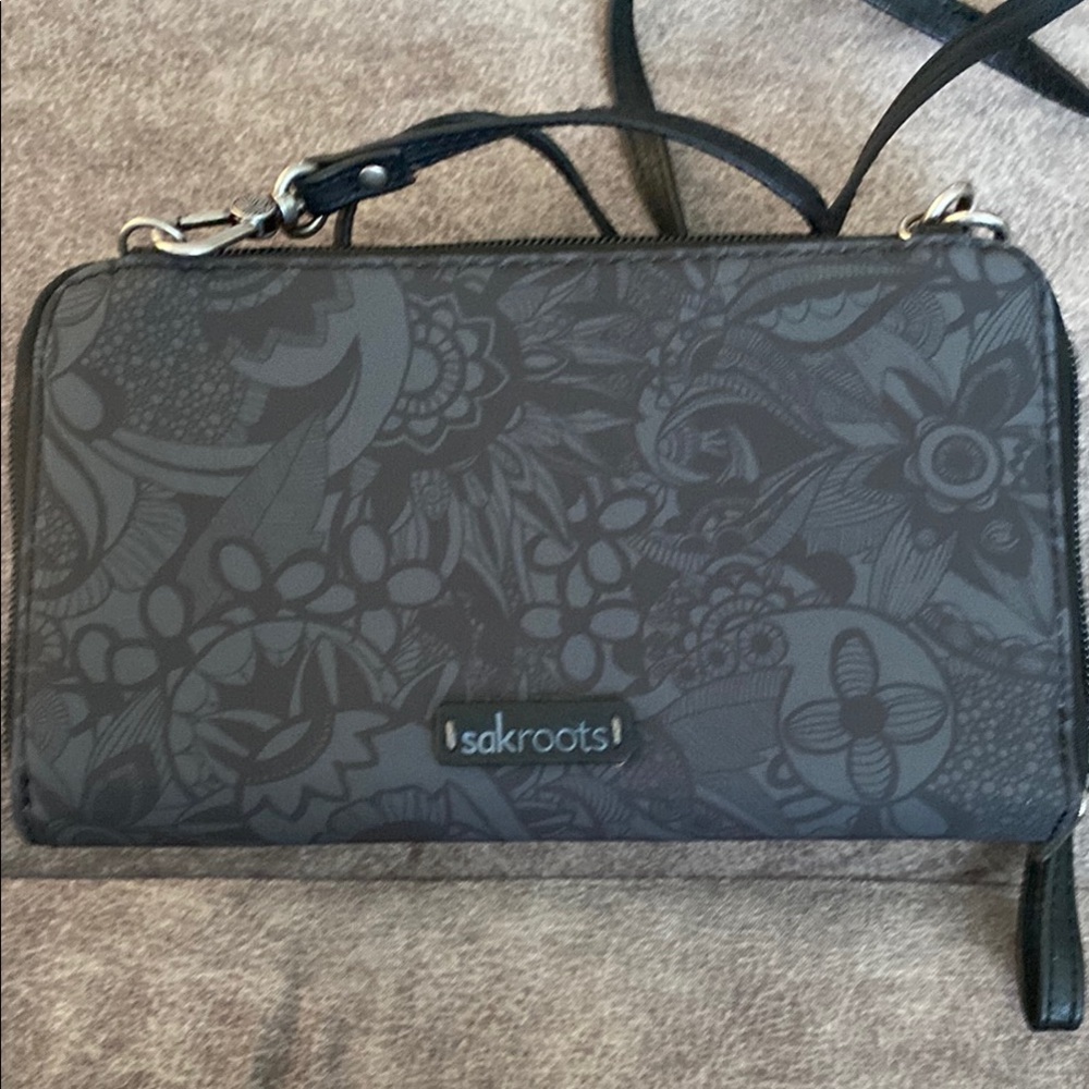 Sakroots Black Crossbody Bag with Embossed Floral Design - Picture 2 of 4